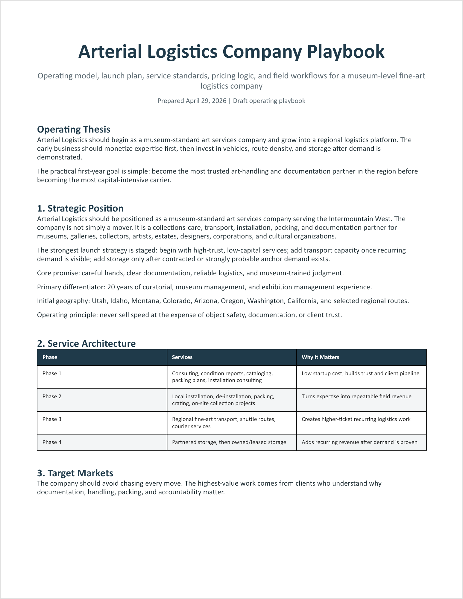 Arterial Logistics playbook cover